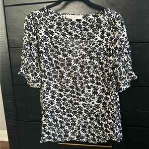 LOFT Ann Taylor Black and White Floral Top